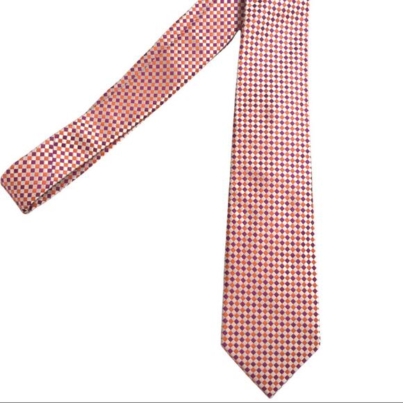 2 Express Silk Ties Orange & Purple Diamond Check and Grey Purple & White Stripe - Picture 3 of 6